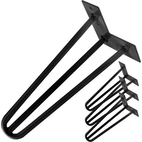 PrimeMatik - Pies para mesa y mueble Patas en acero 3 varillas 41 cm negro 4-pack