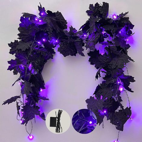 Feuille D'érable Artificielle - Guirlande Lumineuse En Tissu Noir - 200 cm - Pour Décoration Intérieure Et Extérieure - Halloween Et Thanksgiving - 1 Pièce (1/5)