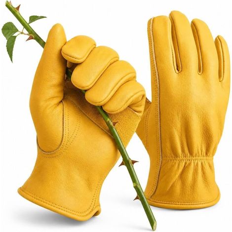 1 paire de gants de travail, gants de jardinage en cuir, gants en cuir de vachette véritable résistants à la perforation et imperméables, taille S. (1/5)
