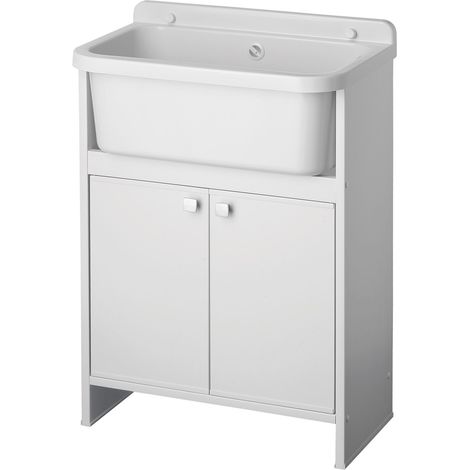 Lavabo sur colonne en PVC 55 cm – Économiseur d’espace pour espaces confinés – Siphon autonettoyant avec trop-plein – Kit de fixation inclus – Cr Smart