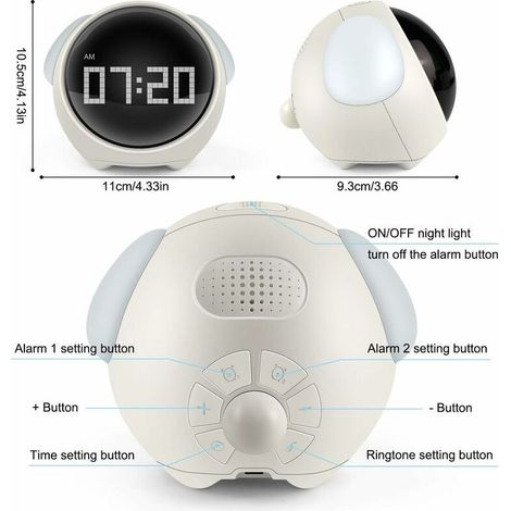 royaluxe - Réveil Enfant, Réveil Numérique Rechargeable, Réveil Mignon Enfants Emoji, Horloge pour Enfants avec Veilleuse à Commande Vocale, Apportez 2 Réveils, 5 Voix, Fonction Snooze, Date, Températ (1/4)