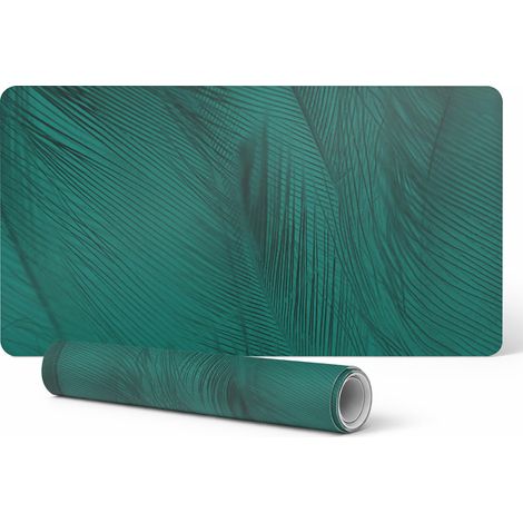 Alfombrilla de escritorio moderna para teletrabajo con dise帽o de plumas en tonos variados, 90x45 cm.