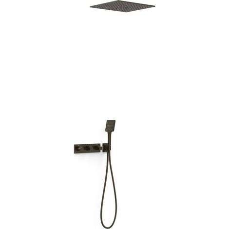 Kit douche robinet thermostatique encastré à 3 voies B‑system Noir Bronze - TRES 30725306KMB