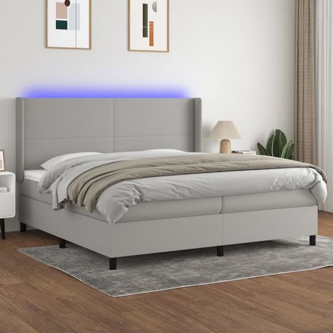Lit Adulte - Sommier tapissier matelas et LED - Ensemble de lit tapissier - Chambre Intérieur - Gris clair 200x200 cm Tissu XJDT792828 (1/5)