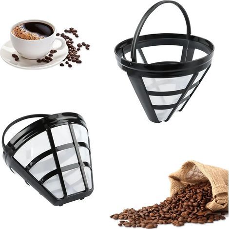 Deux filtres à café permanents, filtres à café en plastique réutilisables avec poignée, lavables, adaptés à la plupart des machines à café. (1/4)