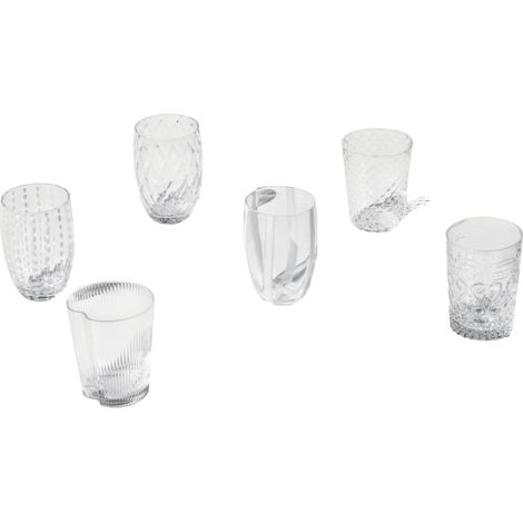 Zafferano Melting Pot X6 Verres Unicolores - Transparent, Verre Soufflé Main 32Cl, Artisanaux Pour Eau Ou Cocktails, Élégants (1/3)