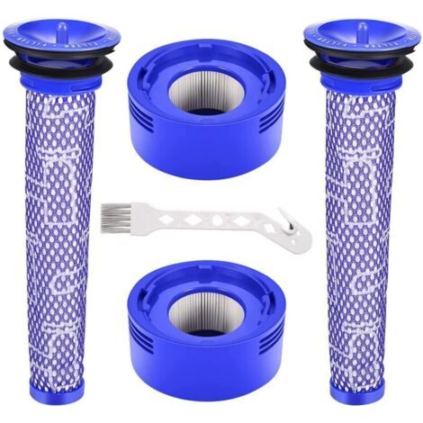 Kit di filtri di ricambio YMYNY per aspirapolvere Dyson V7 e V8, composto da 2 post-filtri HEPA e 2 pre-filtri (codici prodotto: 965661-01 e 967478-01).