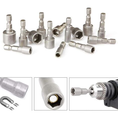 FENOPLASTICA10 Pièces Douille Visseuse 6-19mm - Adaptateur Embout, Hexagonal Pour Tournevis à Écrou de pour Perceuse à Main, Tournevis Électrique, Clé à Douille (Acier au chrome vanadium) (1/3)