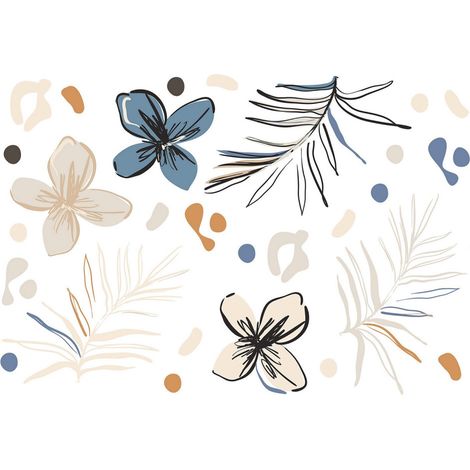 Stickers fleurs bleues et fougère - 1 planche 42,5 x 65 cm (1/4)
