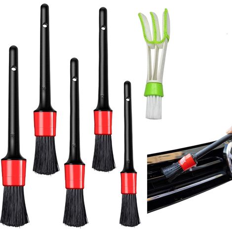 6x Pinceau Detailing Auto, Brosse Nettoyage Voiture, Pinceau Nettoyage Voiture, Auto Detailing Brush, Brosses de Nettoyage de Détail à Usage Humide et Sec pour Nettoyer L'intérieur de la Voiture, (1/5)