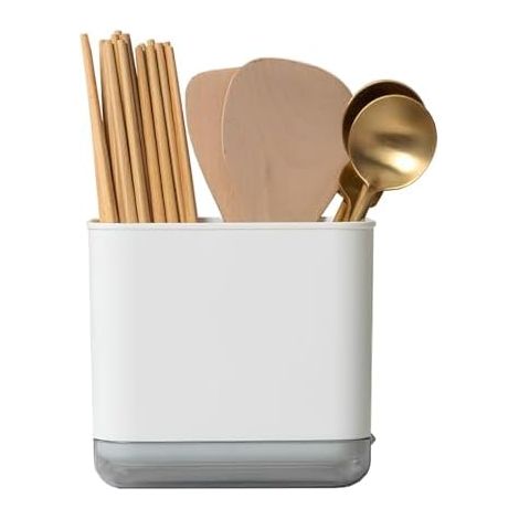 CSPARKV - Escurridor de cubiertos blanco de 15 x 10,2 x 14 cm, soporte para esponja, organizador de tenedores y cucharas, almacenamiento compartimentado, organizadores de utensilios, para guardar cuch
