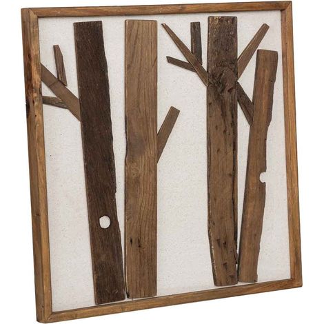 Cuadro artesanal de madera reciclada con relieve marrón y blanco 62x4x62h cm (1/5)