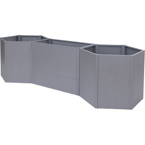 Lot de 3 jardinières sur pied HHG-460, jardinières sur pied en métal pour légumes/plantes, bacs à fleurs, pots de fleurs en acier 77 x 286 x 88 cm, gris