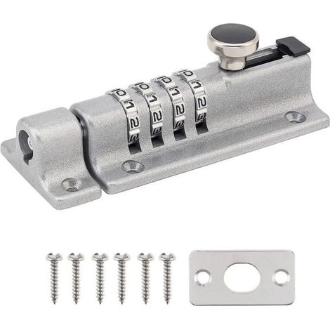 Serrure à Code, serrure à vis coulissante en alliage de zinc à 4 chiffres, serrure de porte sans clé pour remise, porte, clôture (argent) (1/5)