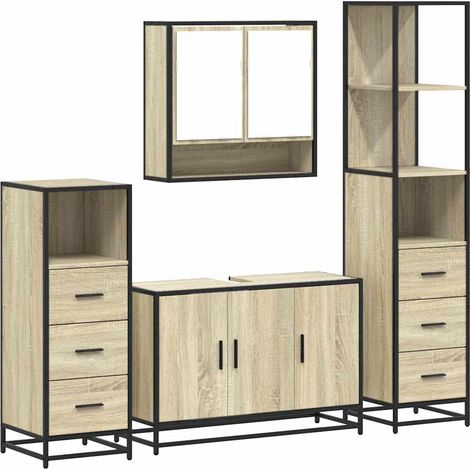 Maison Exclusive - 4-tlg. Badmöbel-Set Sonoma-Eiche Holzwerkstoff