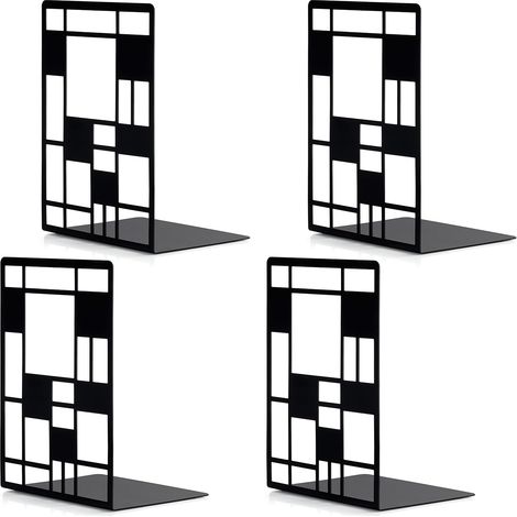 Lot de 2 étagères métal noir à motifs carrés, anti-dérapant, pour livres, CD et rangement divers (1/5)