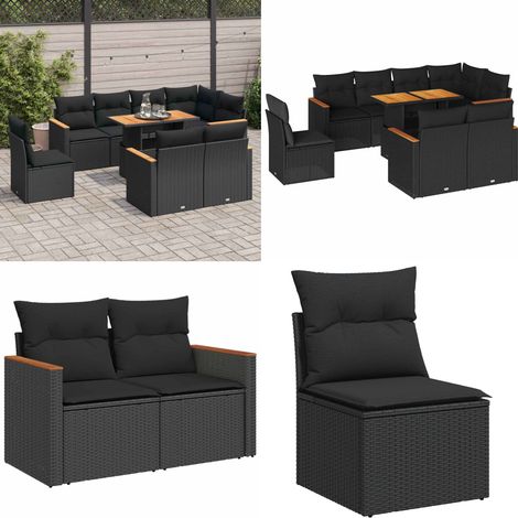 vidaXL Salon de jardin avec coussins 9 pcs noir résine tressée acacia (1/5)