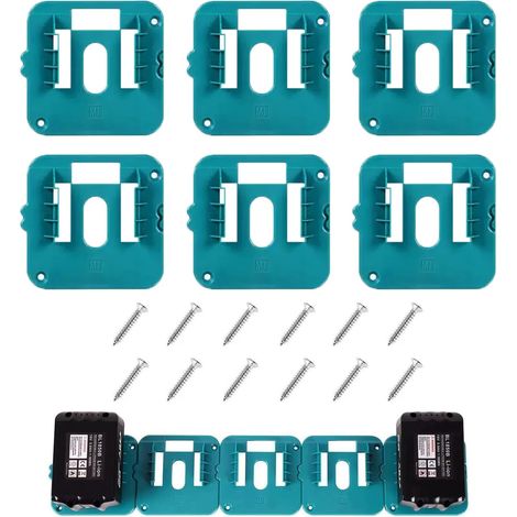 Lot de 6 Supports muraux Professionnels pour Batterie Makita 18 V Convient pour BL1860, BL1850, BL1840, BL1830, pour Atelier ou Van (avec 12 vis