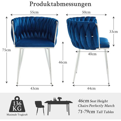 DESMIU Tabouret de Bar avec Dossier Bas et Structure Métal Rembourrée, Design Tressé Ouvert, en Tissu Bleu Marine