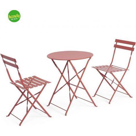 Set tavolo da esterno rotondo 2 sedie da giardino pieghevoli Bistrot YES - Rosso (1/5)