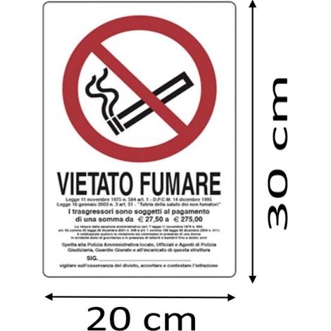 CARTELLO SEGNALETICA VIETATO FUMARE - LEGGE 11 NOVEMBRE 1975, N. 584 (1/2)