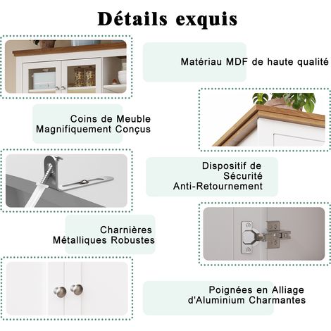 Meuble colonne de cuisine blanc avec portes vitrées, étagères réglables et éclairage LED multicolore pour cuisine et salle à manger (1/5)