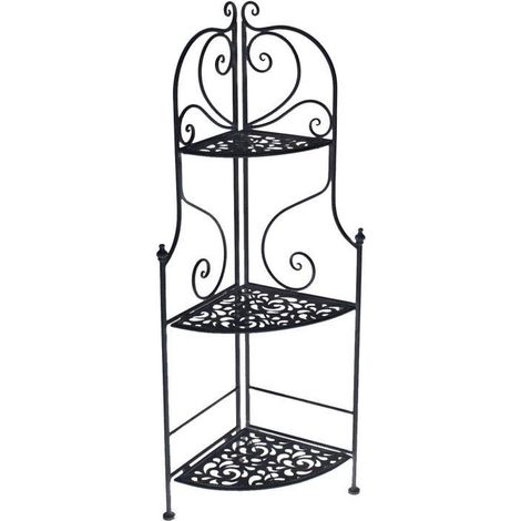 Jessica schwarzes Eckregal aus Metall 3 Böden cm48x33h120