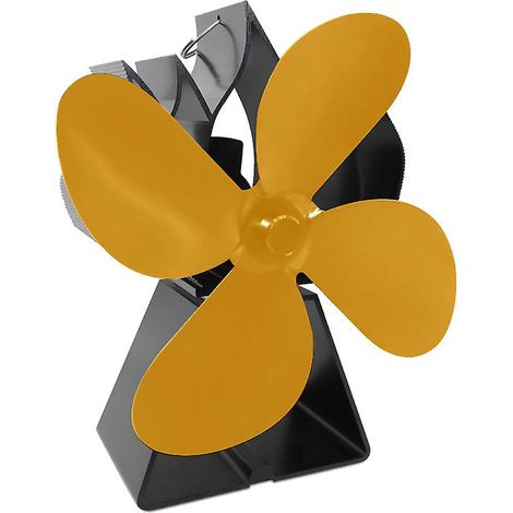 Ventilateur de cheminée, ventilateur thermique en bois, conception silencieuse, idéal pour une circulation de chaleur écologique à la maison - 4 pales dorées