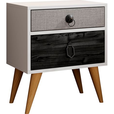 Comodino 2 Cassetti  Cassetiera  Tavolino  Camera da Letto  Mobile Design Moderno  Struttura bianca  45x52,5x29,5cm  Modello Leticia 2C