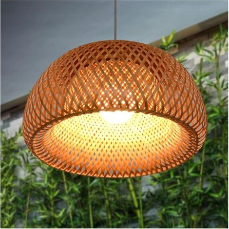 Suspension, Bambou Tissé Lanterne Abat-Jour Plafonnier Style Vietnamien Pendentif Lumière Lustre Décoratif Plafonnier pour Restaurant, Couloir, Salon, Bar, Café, 30x18CM (1/5)