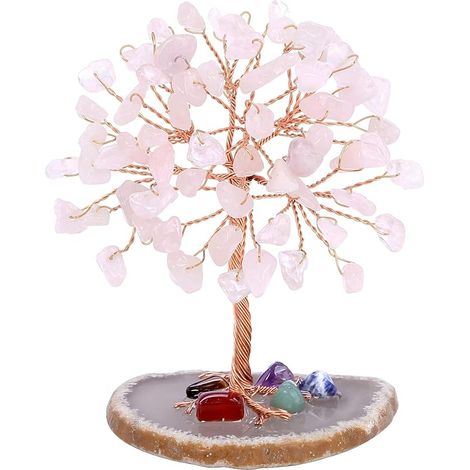 Arbre de Vie Pierre Naturelle Cristal D'ornement pour l'Énergie Guérissante Cristalline Spirituelle Décoration de Méditation Rose (1/5)