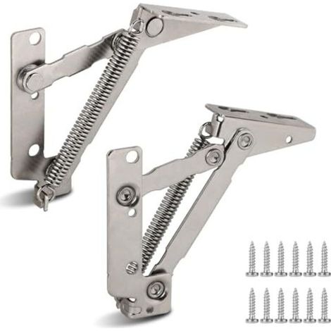 1 paire de Charnière Relevable Porte Placard 80°, Charniere à Ressort avec 12 Vis (Épaisseur : 1,85 millimètre, Capacité de Charge 4 kg) (1/5)
