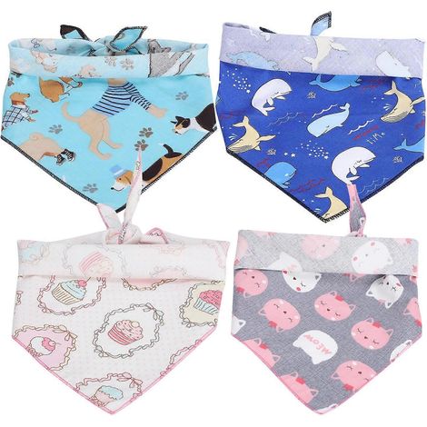 Lot de 4 foulards pour chien en coton, mouchoirs triangulaires, bavoirs imprimés lavables, vêtements pour animaux de compagnie, taille S 59 x 38 (1/2)
