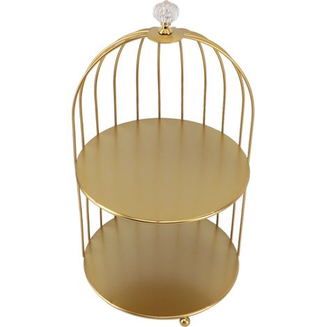 Kosmetik-Organizer im Vogelkäfig-Design, goldfarbenes Eisen, platzsparend, einzigartig, multifunktional, mit zwei Ablagen für das Badezimmer (1/5)