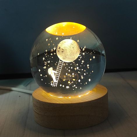 Veilleuse boule de cristal gravée, cadeau original, système solaire, veilleuse USB décorative (1/5)