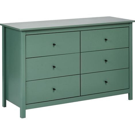 6 Drawer Chest Solid Pine Wood Scandinavian Style Green Barcaldine (1/5)
