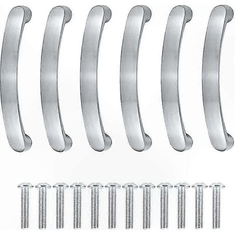 Poignées de tiroir argent et boutons de placard, entraxe 96 mm, lot de 6 poignées de tirage pour cuisine avec vis, idéales pour armoires et buffets (1/5)