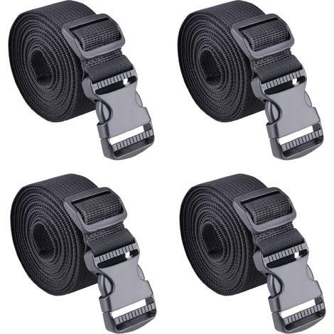 Lntyq Lot de 4 sangles à cliquet en plastique à dégagement rapide de 25 mm pour bagages et téléphones portables (noires, 25 mm, 1 m) (1/5)