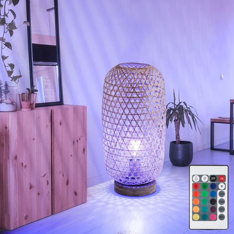 Lampada da tavolo in rete di bambù lampada da tavolo in bambù luce laterale boho soggiorno, naturale, dimmerabile con telecomando, 1x LED RGB 8,5W 806Lm bianco caldo, DxH 22x46 cm (1/5)