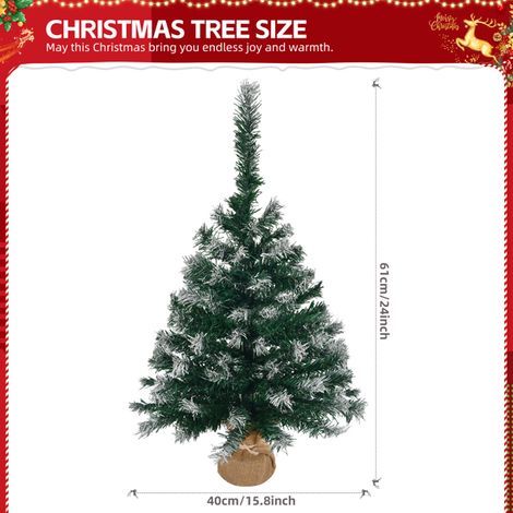 24 in Snow Tipped Artificial Mini Weihnachtsbaum, Tabletop Small Xmas Pine Tree with Ornaments and Cloth Bag Base for Table Desk Porch Home Office Store Holiday Deco, Green & Snow Tipped (1/5)