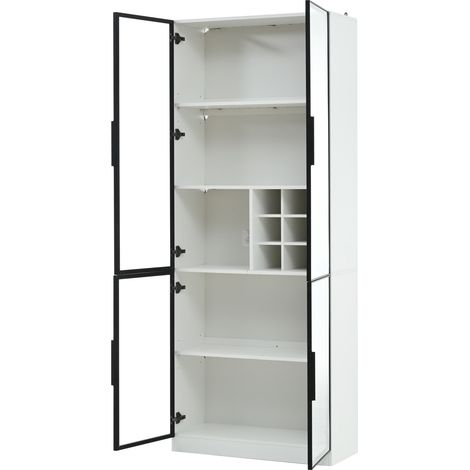 Vitrine haute 80 x 35 x 200 cm blanche avec portes vitrées LED et range-vins (1/5)