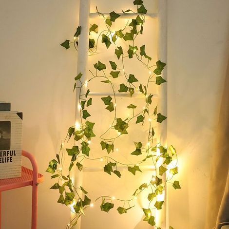 Batteriebetriebene Lichterkette ca 10 m 32 ft mit 100 LEDs in Efeu-Optik inklusive Fernbedienung Blätterbeleuchtung für Schlafzimmer Zimmer Wand weiß (1/4)