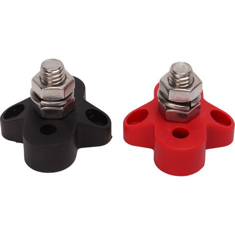 Borne de batterie 48V, plot acier inoxydable rouge et noir, barrette de connexion simple, bloc terminal M10 3/8in pour camping-car, camion, bateau (1/5)