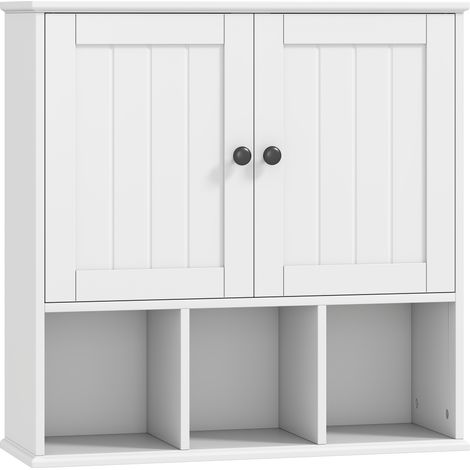 Armoire murale salle de bain blanche, meuble rangement 2 portes, étagère ajustable et niches ouvertes (1/5)