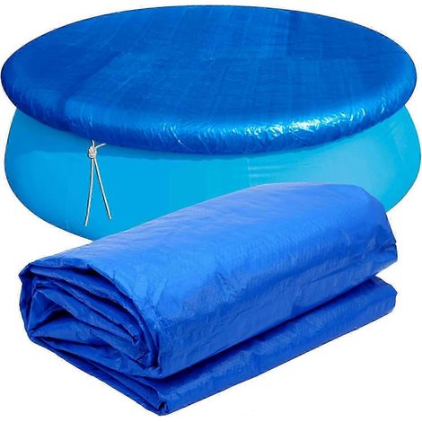 Couverture ronde pour piscine de 1,83 m (6 pieds), matériau amélioré, plus épais et durable, résistant à la poussière et aux feuilles, facile à installer, bleu (305 cm) (1/5)