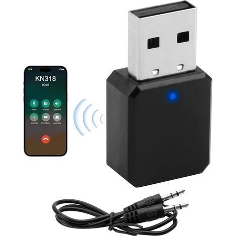 Adaptateur USB Bluetooth 5.1 Voiture avec Sortie AUX et USB Récepteur Bluetooth Plug and Play avec Câble Audio 3,5 mm pour Haut-Parleurs et Appels Mains Libres Casque TV Voiture et Chaîne Hi-FI (1/5)