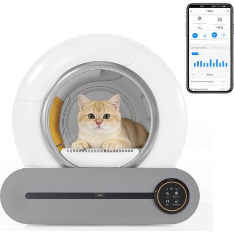 Automatische Katzentoilette – Selbstreinigendes Toilettenhaus – 65 l vernetzte Katzentoilette – Steuerung per App – Sicherheitssensoren