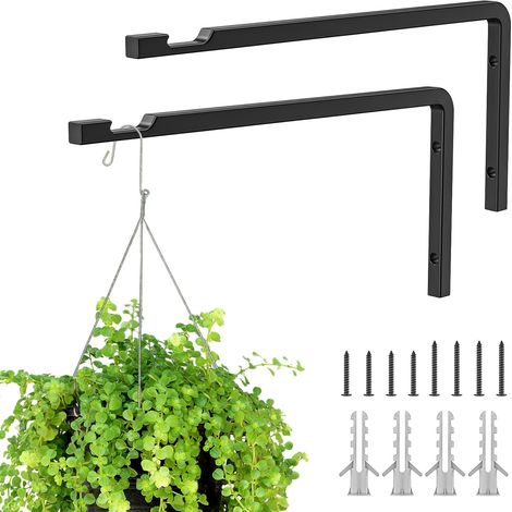 Lot de 2 crochets de suspension muraux robustes en acier de 20 cm (8 pouces) - Convient aux plantes d'intérieur, mangeoires à oiseaux d'extérieur, paniers de fleurs, carillons éoliens et lanternes sol (1/5)