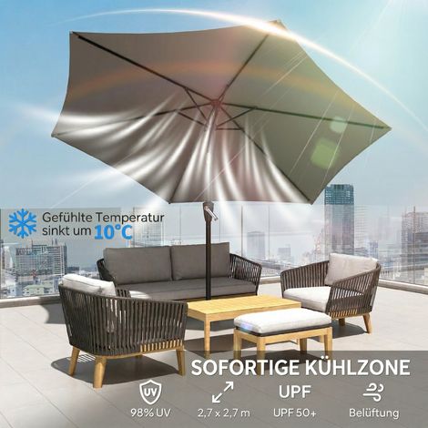 Parasol de balcon 270 cm inclinable avec manivelle, anti-UV 50+, gris foncé, pour jardin. (1/4)