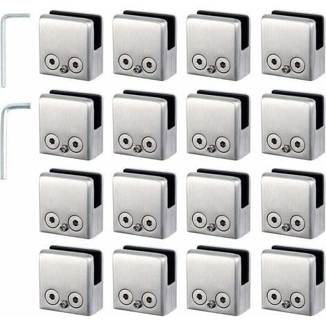 16 PCS Pince Verre 8-10mm en Acier Inoxydable 304 Réglable Angulairement Fixation Miroir Mural, pour Garde-Corps d'Escalier Clôture de Piscine,AAFGVC (1/5)